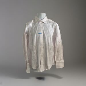 T. M. Lewin Mens Regular Fit Lewin 100 Dress Shirt 15.5 33 White Pink Plaid